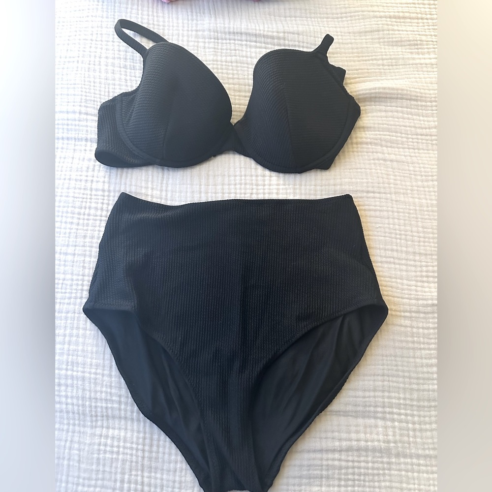 Bra top style bathing suit top and high waisted bottoms